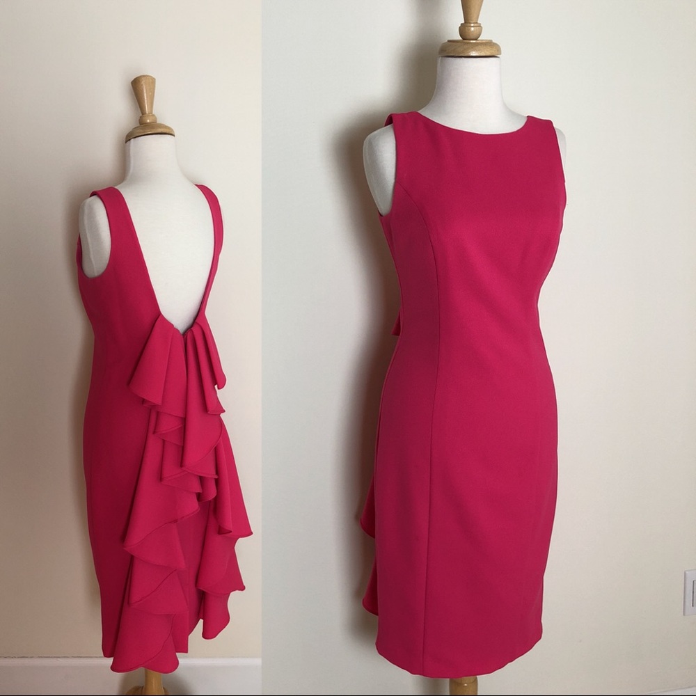 Badgley Mischka Pink Ruffle Back Dress Sz 2